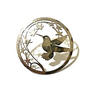 Vintage Wild Byrde Hummingbird Brooch Silver Tone 1990s Nature Accent Pin 1"